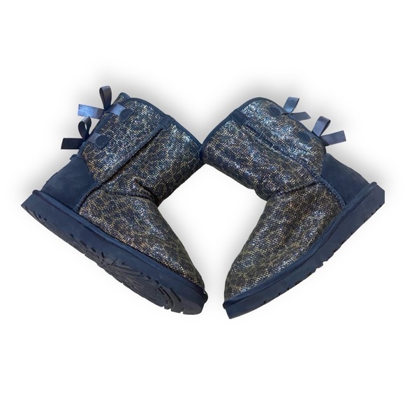 UGG Bailey bow glitter cheetah black boots Sz 7 - Picture 1 of 7